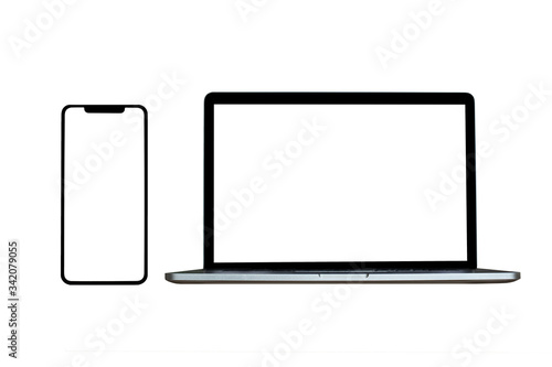 Laptop and a mobile phone mockup in white background