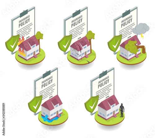 Home insurance cover set, vector flat illustration