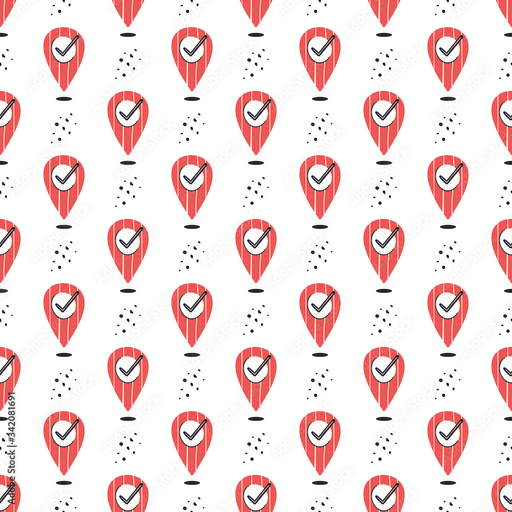 Safe food delivery. Fast service. Geolocation. Coronavirus pandemic self isolation, health care, protection. Cute flat hand drawn cartoon vector seamless pattern texture wallpaper. Safe food delivery. Fast service. Geolocation. Coronavirus pandemic self isolation, health care, protection. Cute flat hand drawn cartoon vector seamless pattern texture wallpaper.
