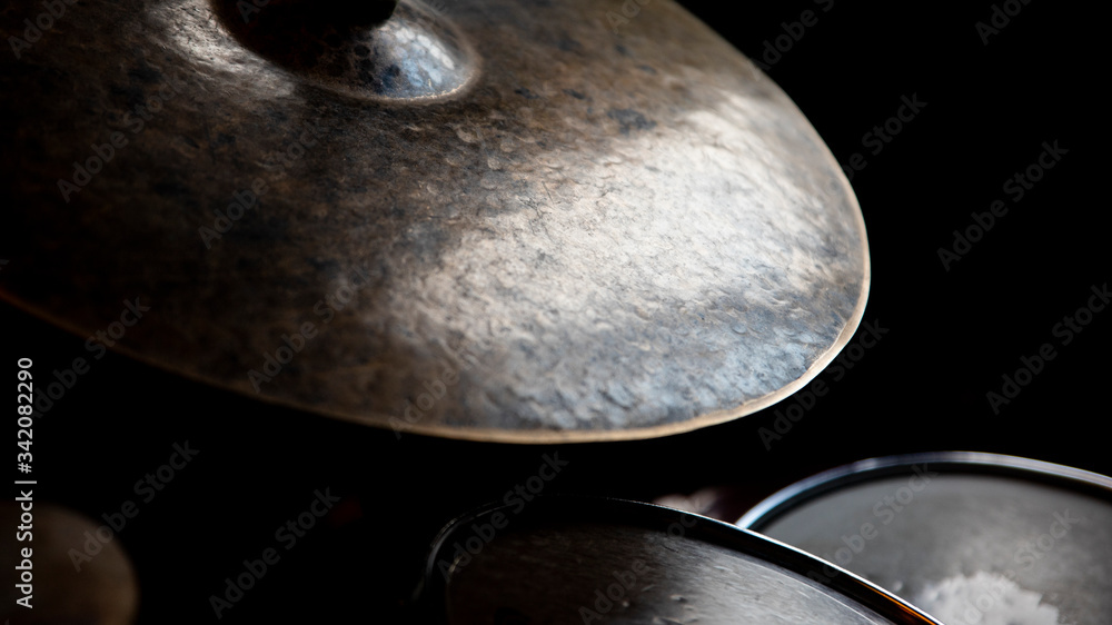 Cymbal Closeup in music studio. Drummer and drums concept. Music and musical instruments Cymbal Closeup in music studio. Drummer and drums concept. Music and musical instruments