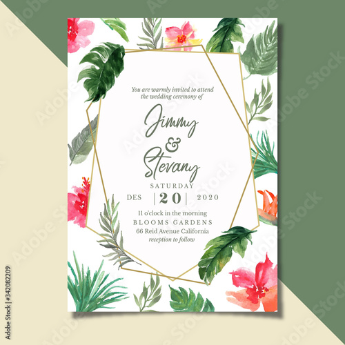 tropical wedding invitation with geometric