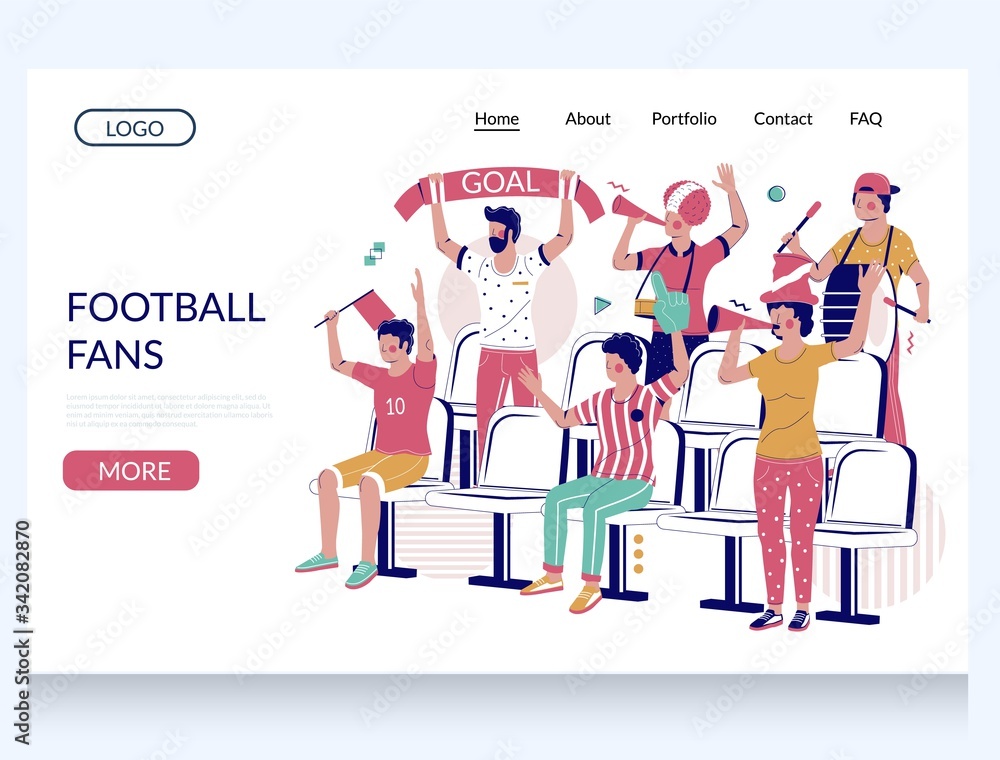 Football fans vector website landing page design template Football fans vector website landing page design template