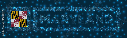 Maryland badge. Flag of Maryland in glowing network geometric style. Neat vector illustration.