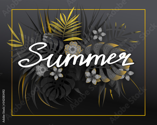 Summer tropical leaves exotical plants palm jungle leaf lettering