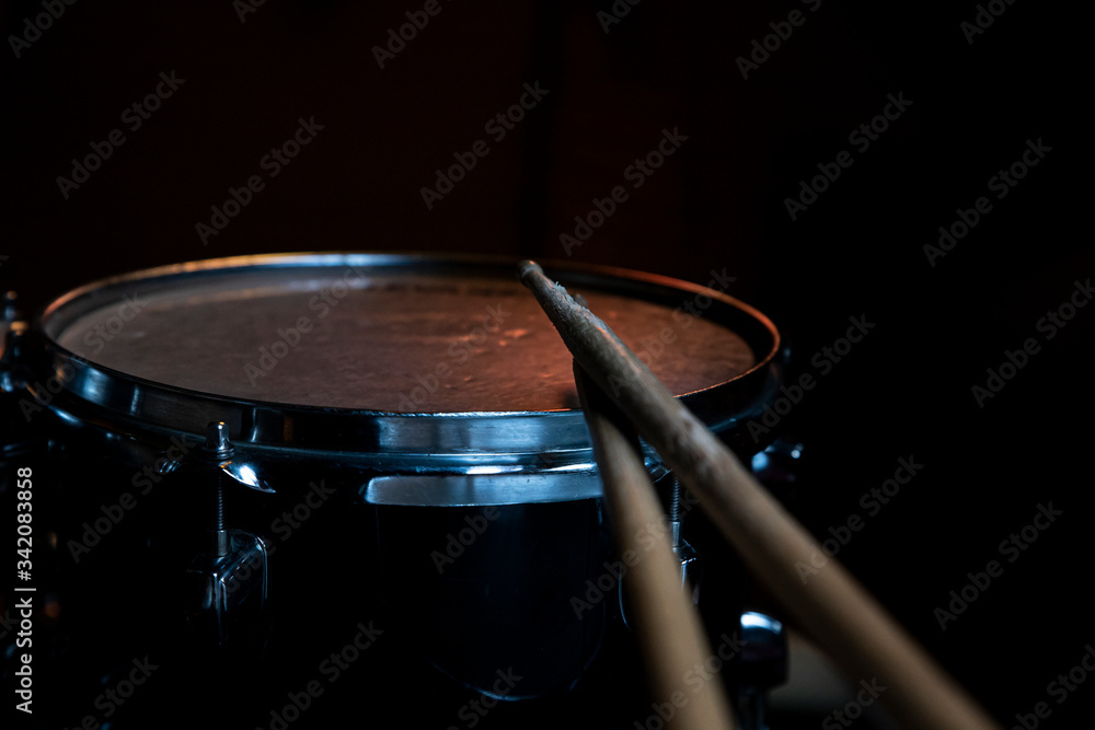 Obraz premium Drumsticks and Drums. Music and musical instruments in music studio