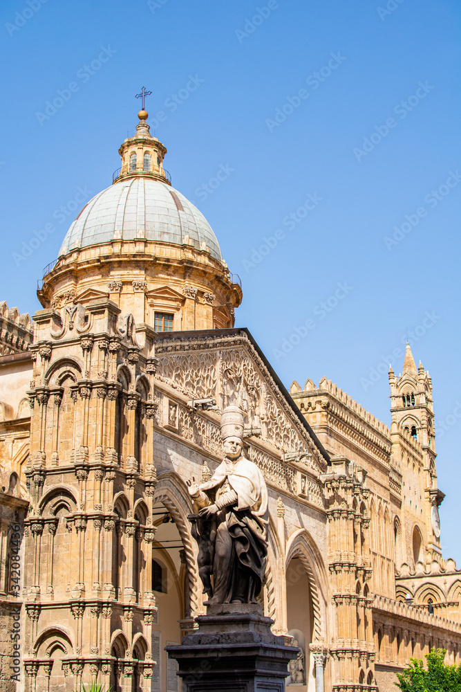 View of The Palermo Cathedral, details, Sicily, Italy