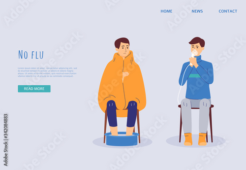 Medical and home flu treatment health care web banner flat vector illustration.