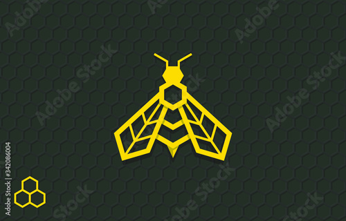 Bee symbol. Geometrical bee icon isolated on a dark background, eps vector 