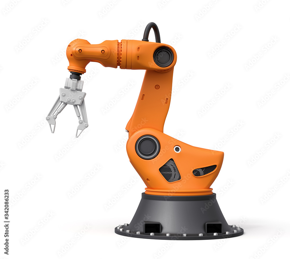 3d rendering of orange robotic arm isolated on white background 3d rendering of orange robotic arm isolated on white background