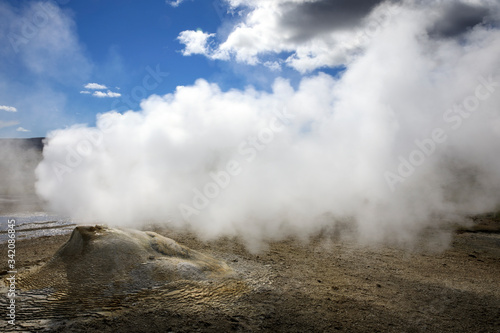 Hveravellir / Iceland - August 25, 2017: Fumarole and sulfur area at Hveravellir near the Kjolur Highland Road, Iceland, Europe