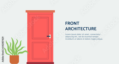 Front architecture doorway in banner for home staging flat vector illustration.