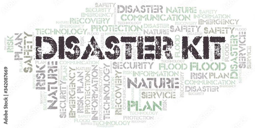 Obraz premium Disaster Kit typography vector word cloud.