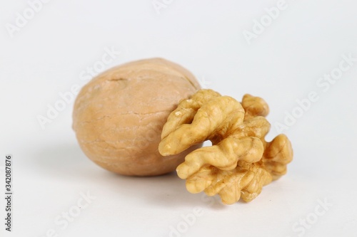 Walnut on a white background. Healthy food, nuts