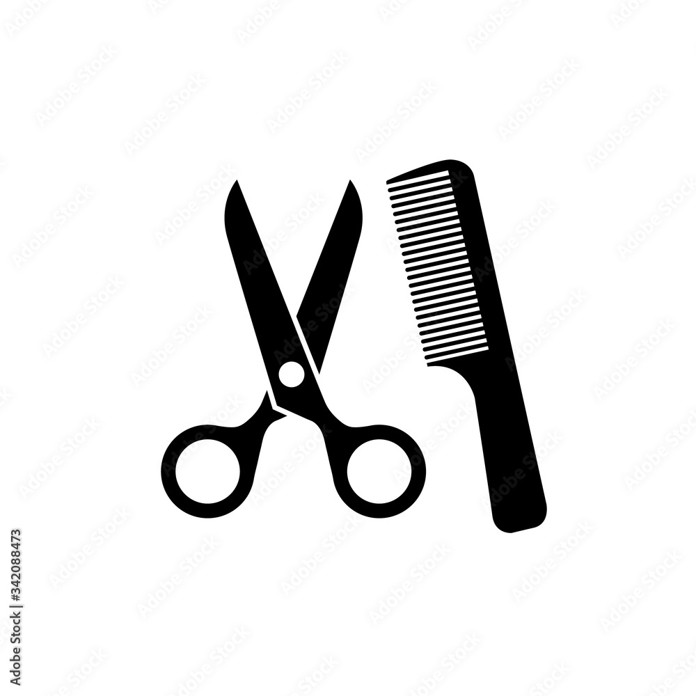 Comb and scissors icon, logo isolated on white background Comb and scissors icon, logo isolated on white background