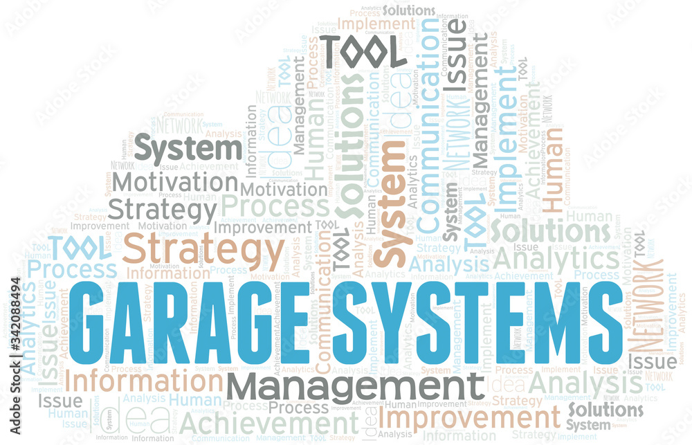 Obraz premium Garage Systems typography vector word cloud.