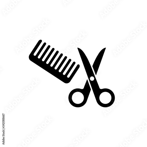 Comb and scissors icon, logo isolated on white background