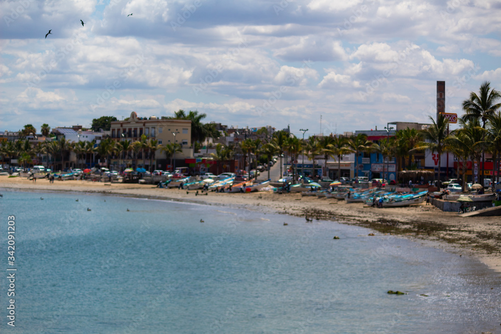 Main avenue of the city of Mazatlan on the shore of the beach (Malecon) photographs during the morning