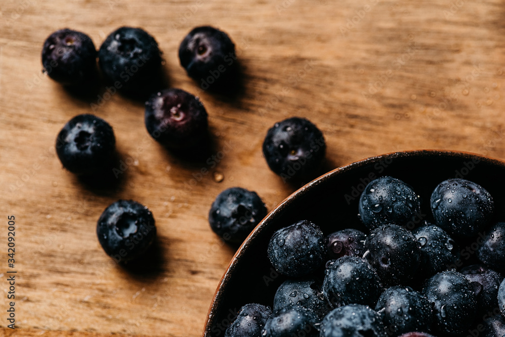 Fresh blueberries on wooden table Fresh blueberries on wooden table