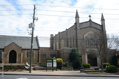 ATLANTA, GEORGIA, USA - APRIL 14, 2018: Street view near Covenant Presbyterian Church