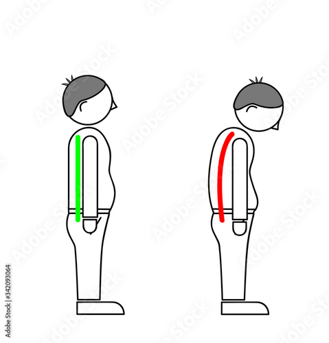 Correct alignment of human body in standing posture for good personality and healthy of spine and bone. Health care and medical illustration