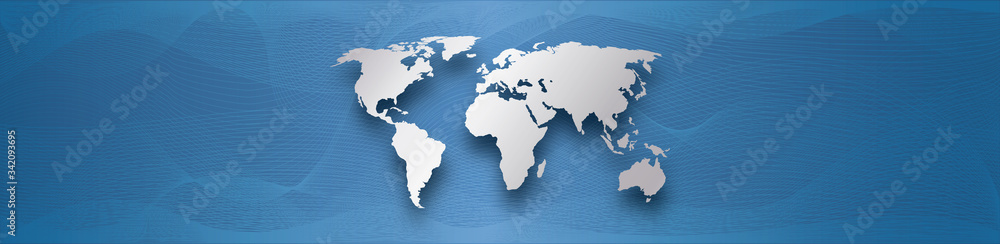 silver world map on blue gradient background with abstract waves lines silver world map on blue gradient background with abstract waves lines