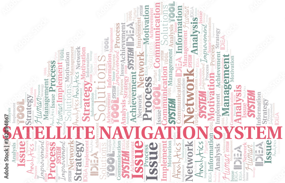 Satellite Navigation System typography vector word cloud. Satellite Navigation System typography vector word cloud.
