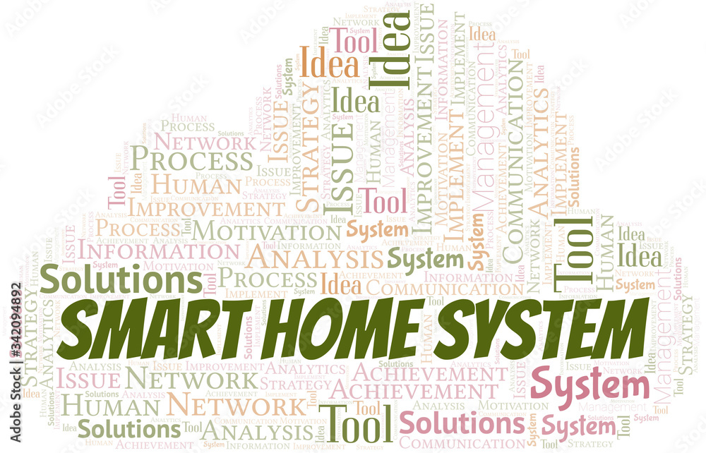 Obraz premium Smart Home System typography vector word cloud.