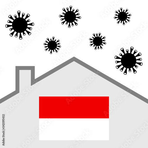 Stay at home icon with indonesia flag and covid-19 virus