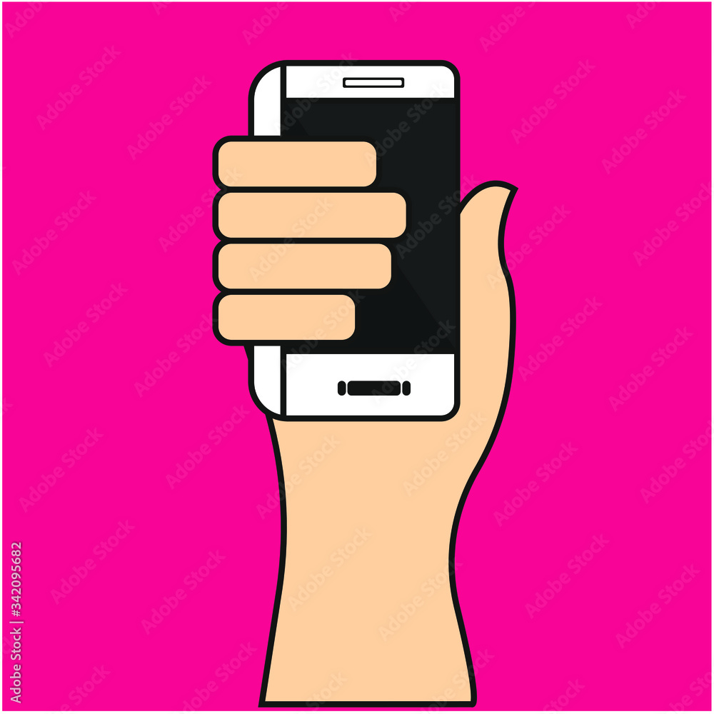 Illustration of a hand holding a cell phone or smartphone Illustration of a hand holding a cell phone or smartphone
