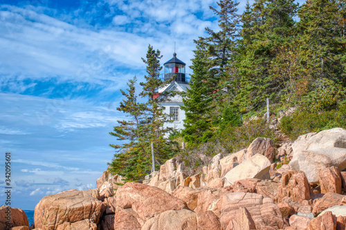 Looking up at the Bass Harbor Head Lighthouse, Mount Desert Island, Maine