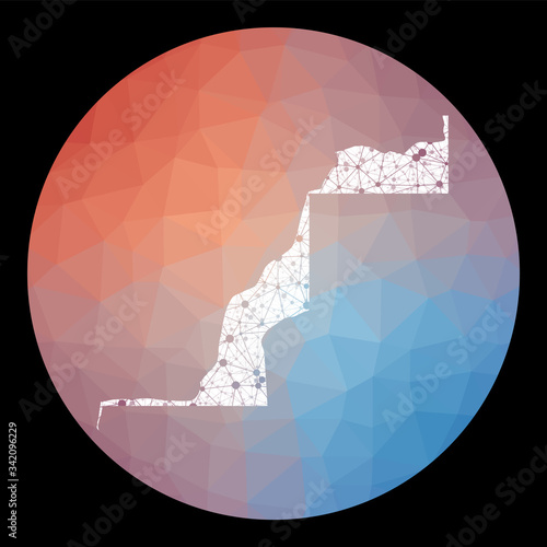 Vector network Western Sahara map. Map of the country with low poly background. Rounded Western Sahara illustration in technology, internet, network, telecommunication concept style.