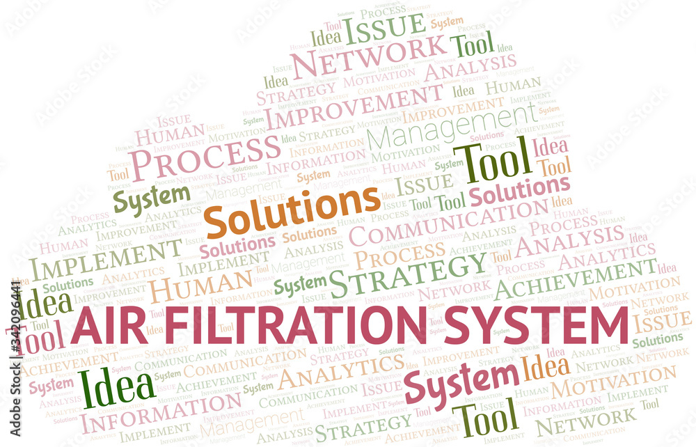 Air Filtration System typography vector word cloud.