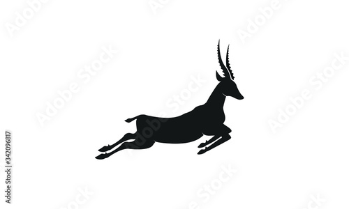 Gazelle silhouette jump black antelope. Ghazal run vector stand side view illustration isolated on white background