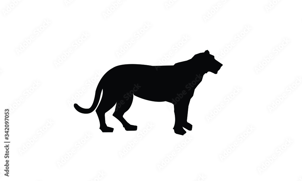 tiger silhouette, black pattern side view illustration isolated on white background