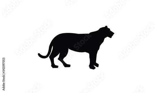 tiger silhouette, black pattern side view illustration isolated on white background © Omarok1
