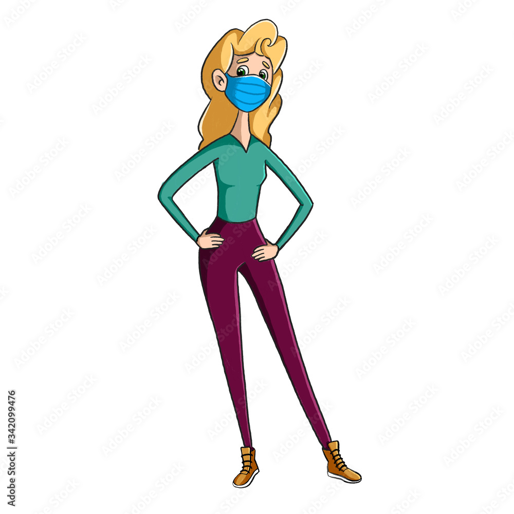 beautiful woman with a mask on her face. illustration on a white background beautiful woman with a mask on her face. illustration on a white background