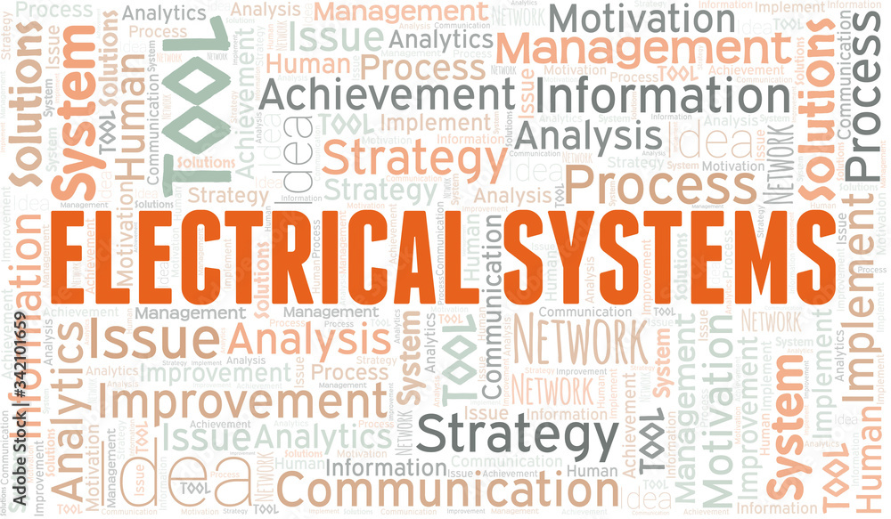 Electrical Systems typography vector word cloud. Electrical Systems typography vector word cloud.
