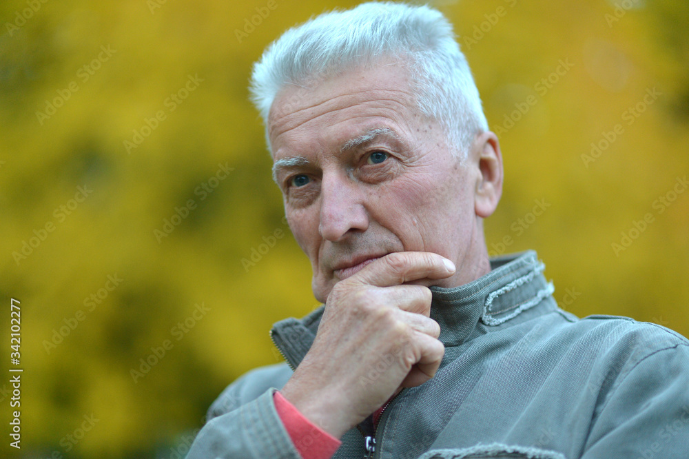Portrait of senior man thinking in park Portrait of senior man thinking in park