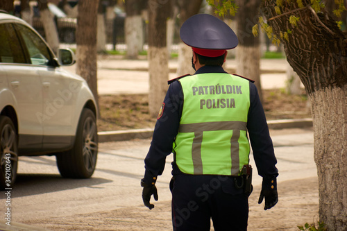 Karaganda, Kazakhstan - 23nd April, 2020: Kazakh police officer