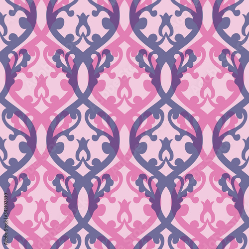 Seamless damask with decorative elements. Vector repeat pattern. Great for home decor, wrapping, scrapbooking, wallpaper, gift, kids. 