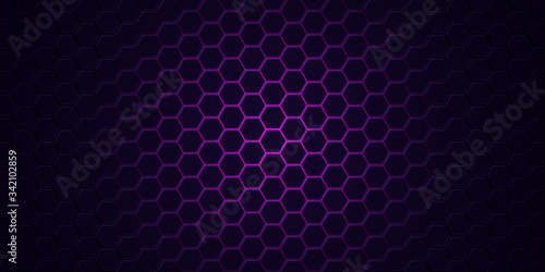 Abstract neon background with violet light, line and texture. Vector banner design in dark night colour