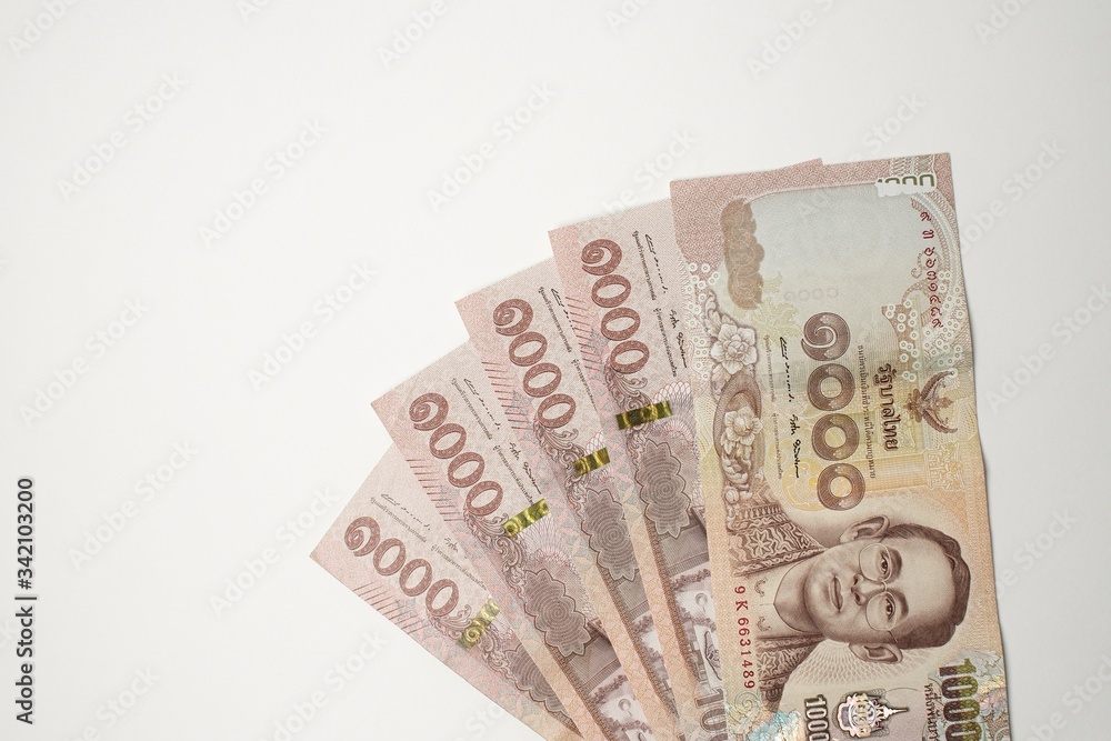 Value Currency Money Thai Banknotes, Five Thousand baht on White Background Value Currency Money Thai Banknotes, Five Thousand baht on White Background