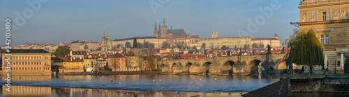 Panorama of the Charles Bridge in Prague.