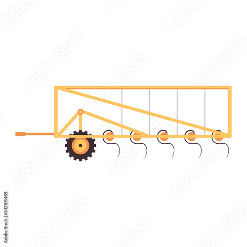 Yellow plough, agriculture machine element isolated on white background