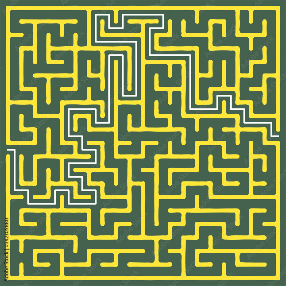 Square Labyrinth, or maze, with solution Square Labyrinth, or maze, with solution