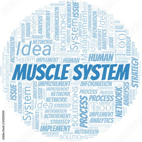 Muscle System typography vector word cloud.