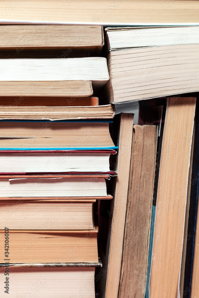 Many books piles. Hardback books. Education concept. Many books piles. Hardback books. Education concept.