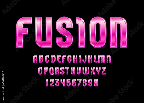 High steel font of pink style, trendy glossy alphabet, Latin letters from A to Z and Arab numbers from 0 to 9 for you designs, vector illustration 10EPS