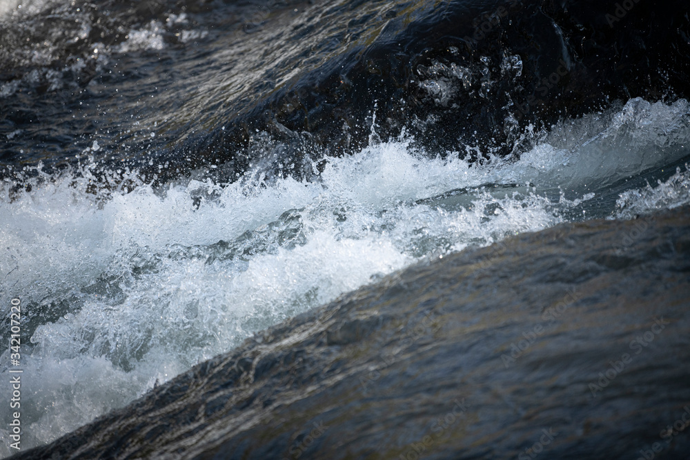 Running mountain river. Abstract shapes made of water.