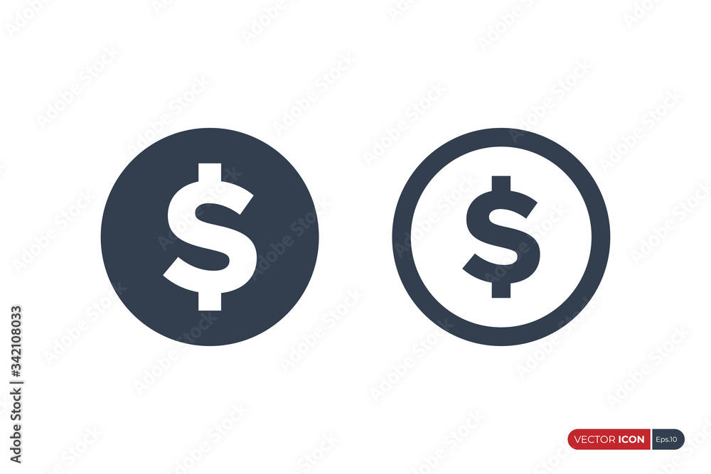 Dollar Icon. Fill and Linear Style isolated on white background. Flat Vector Icon Design Template Element Dollar Icon. Fill and Linear Style isolated on white background. Flat Vector Icon Design Template Element